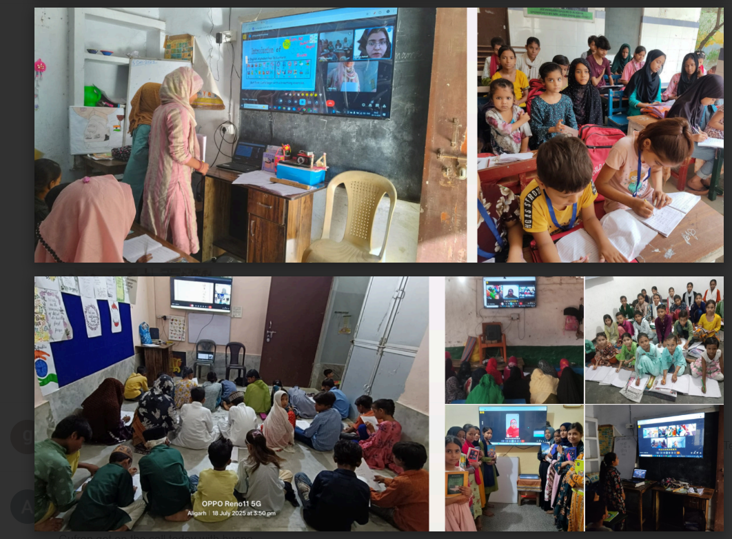 Collage of NEIEA teachers and learners taking part in live digital classroom programs